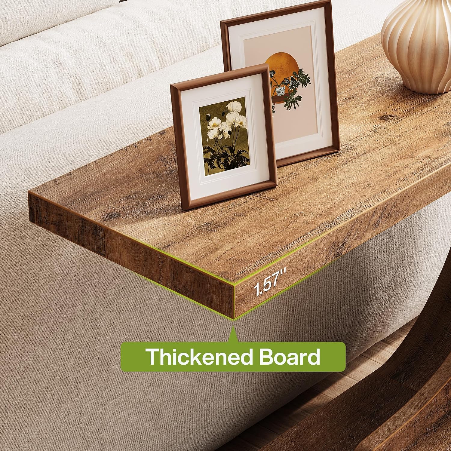 LITTLE TREE 43.3-Inch Farmhouse Console Table, 2-Tier C-Shaped Sofa Table Behind The Couch, Wooden Narrow Entryway Hallway Foyer Table for Living Room, Entrance, Rustic Brown