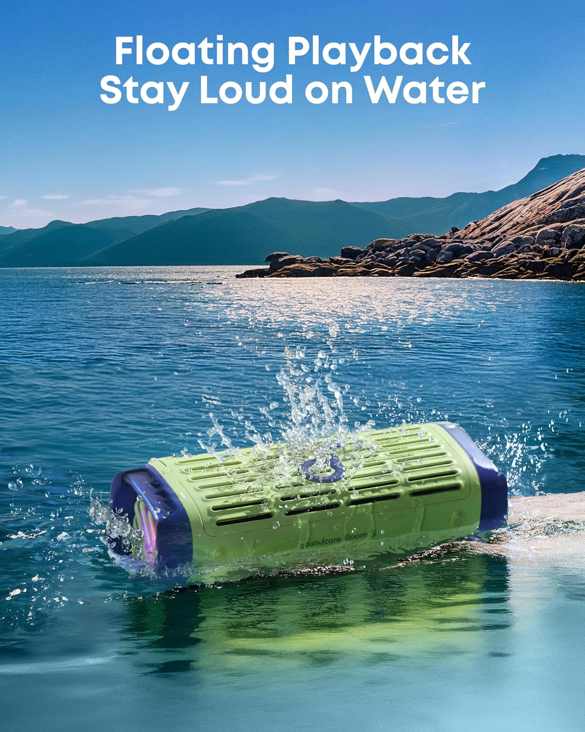 Soundcore Boom 3i by Anker, Compact Outdoor Speaker, IP68 Waterproof, Floating Playback, Saltwater-Resistant, BassUp 2.0, 50W Portable Speaker, Bluetooth 5.3, 16H, TWS, Kayak/Fishing/Camping-Green