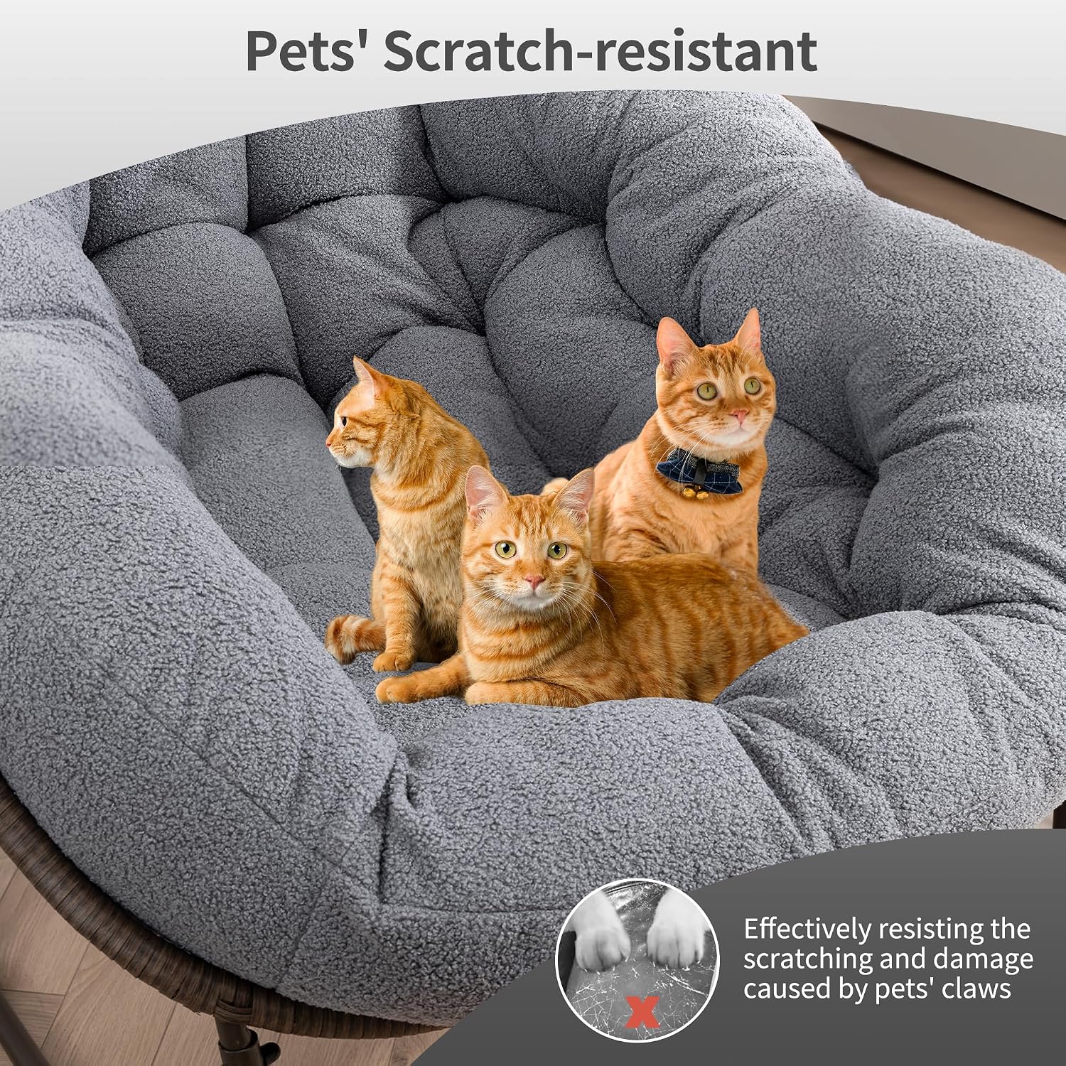 HOMEFUN Outdoor Patio Rocking Chairs, Oversized Papasan Rock Chair Indoor with Teddy Padded Cushion - Rocker Egg for Front Porch, Garden, Backyard Dark Gray