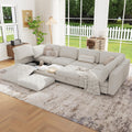 128' Modular Sectional Chenille Sofa bed with Hidden Storage, Comfy Modern 8 Seater Oversized Deep Seat Couch, Modular Sectional with Ottoman and Removable Cover for Living Room, Apartment, Beige