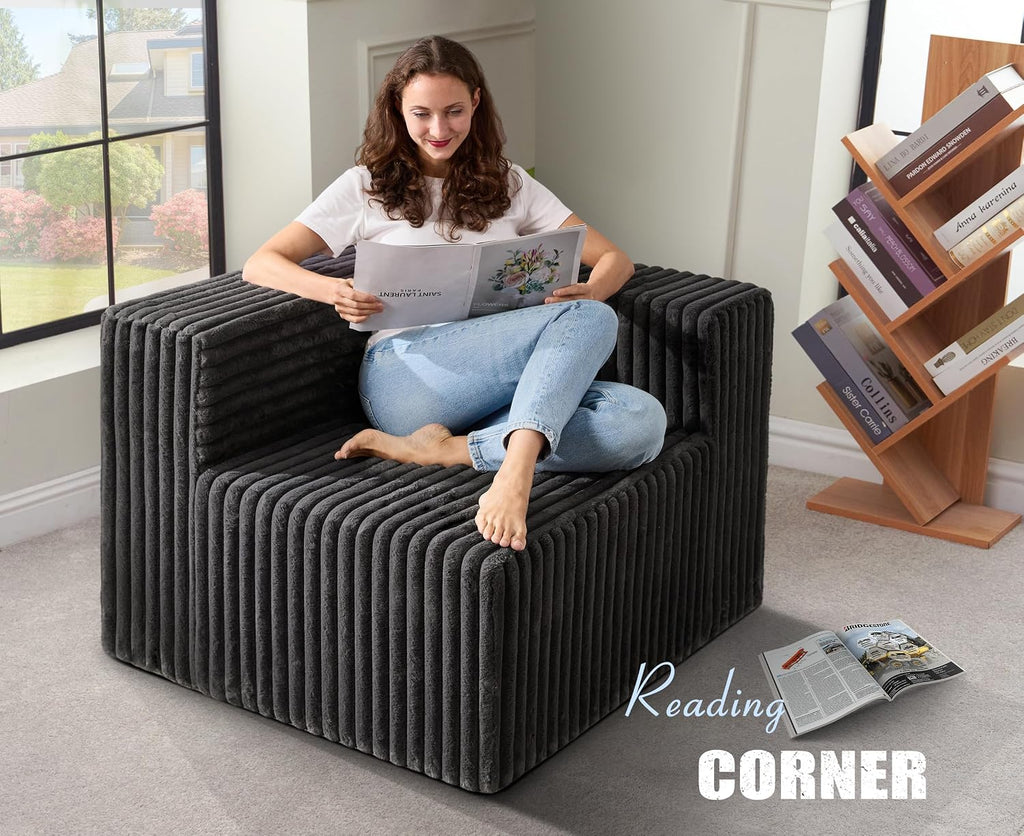 Modular Sectional Sofa 3-Seater Modular Couch with Deep Seat Memory Foam Cloud Chair with Pillows Oversized Sectional Sofa for Living Room Bedroom (Strip Grey, 3-Seater)
