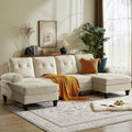 Sectional Couch for Living Room, Modern Polyester Fibre U Shaped Sofa Couches with Double Chaise, Upholstered 4 Seater Sofa for Living Room, Apartment, Office, Beige