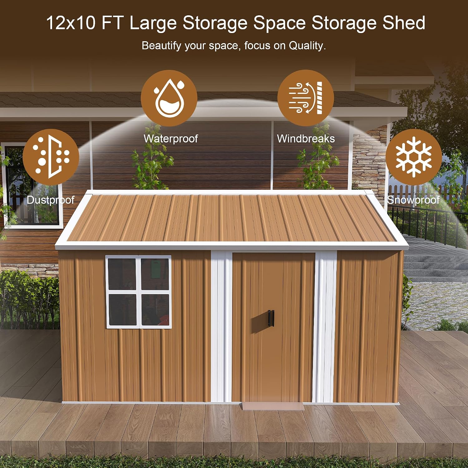 Montary 10X12 FT Outdoor Storage Shed with Windows, Lockable Door & Ventilation - Weatherproof Metal Garden Shed, Outdoor Tool Storage House for Backyard, Lawn, Patio,Yard