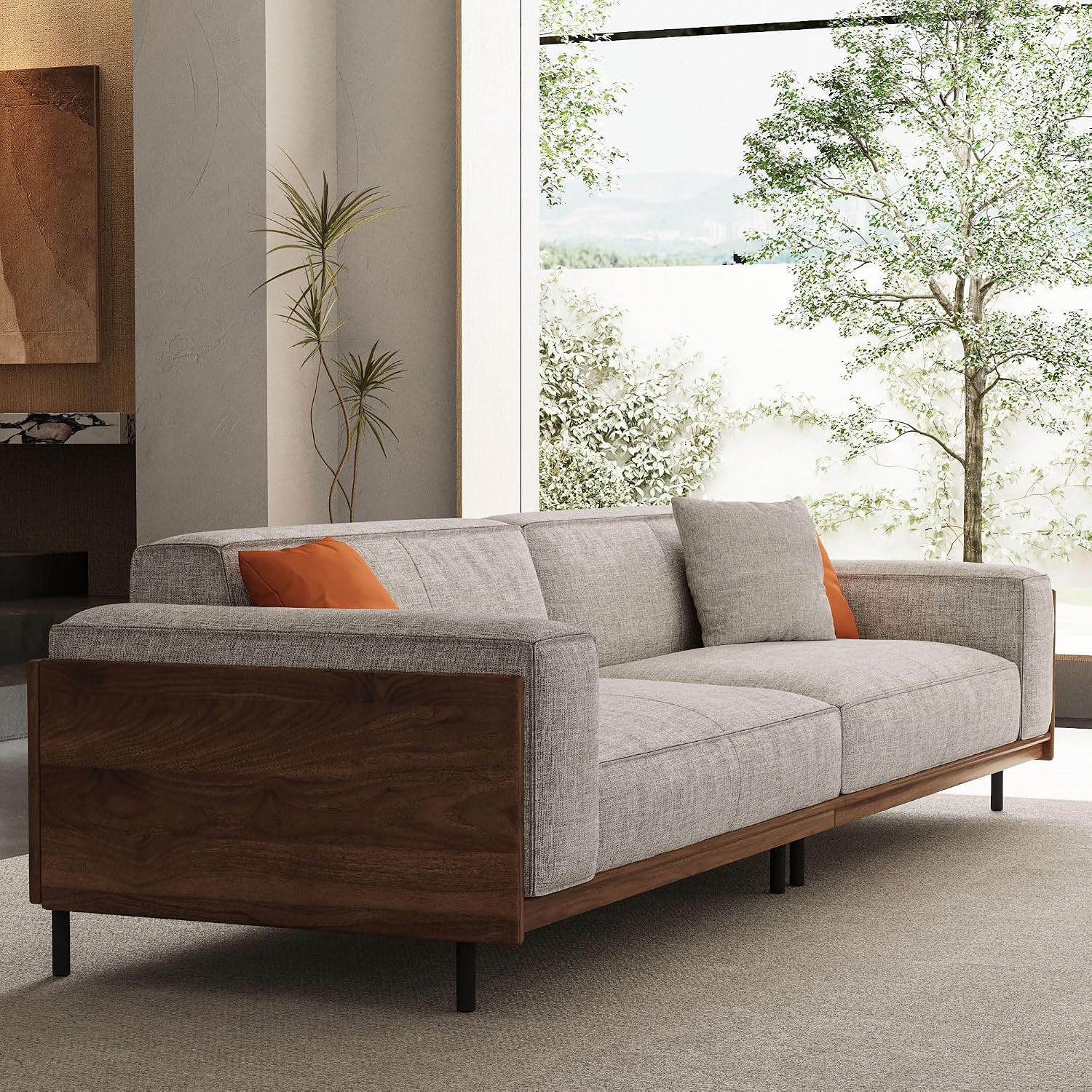 Modern 4-Seater Upholstered Fabric Sofa for Living Room –111.81 inch Comfortable Timecloud Couch with Wood Frame and Metal Legs, Easy Assembly, Ideal for Office, or Living Room, Gray
