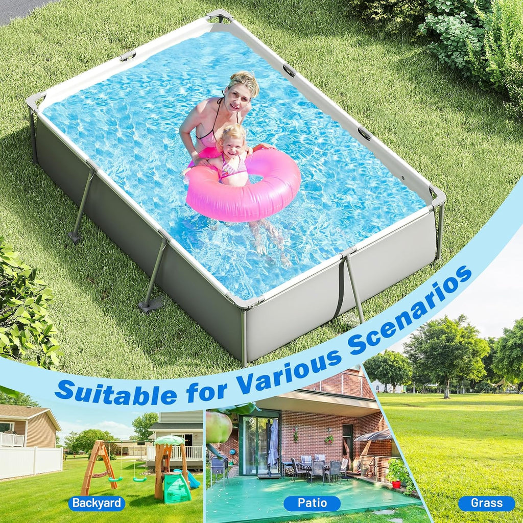 Moccha 10' x 6.8' Rectangle Above Ground Pool, Metal Frame Family Pool Set with PVC Fabric, 3 Stoppers, Drainage Valve Connector, Outdoor Backyard Swimming Pool, 978 Gallons of Water