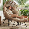 RADIATA Egg Chair with Footrest, Wicker Patio Lounger with Ottoman, Oversized Rattan Egg Shaped Chair with Leg for Indoor Outdoor Patio Balcony Garden (Brown)