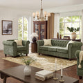 Modern Chesterfield 2-Piece Chenille Sofa & Armchair Combo, Tufted Couch and Accent Chair with Rolled Arms Nailhead Trim and Solid Wood Legs Traditional Upholstered Sofa Set for Living Room Home Green