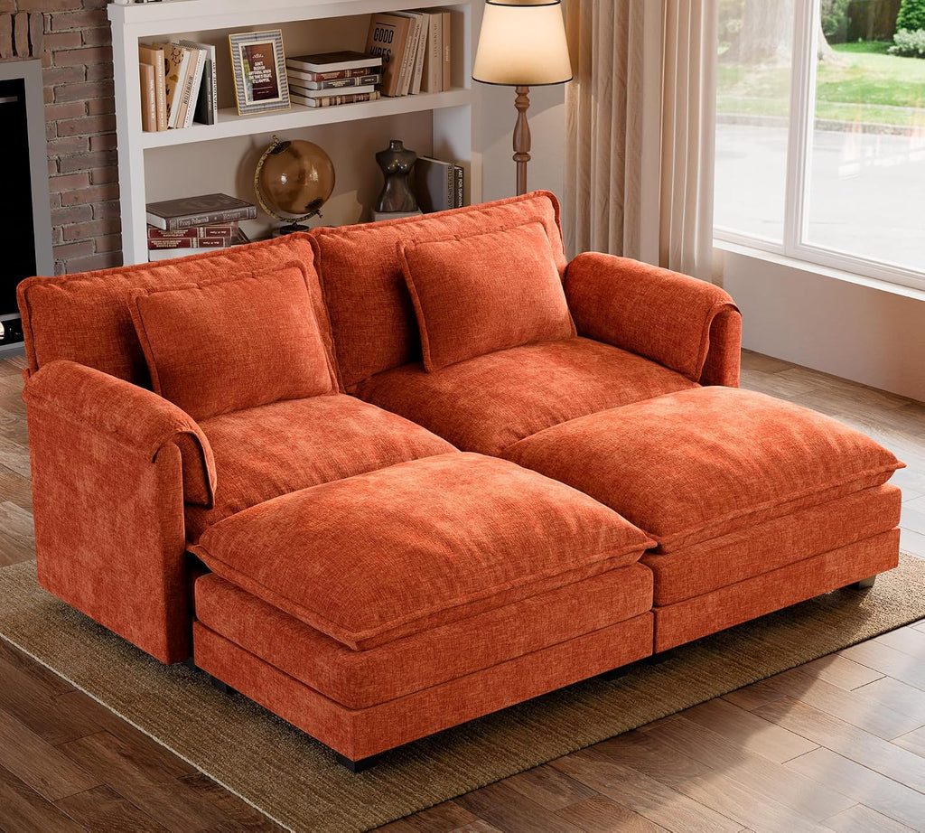 ELUCHANG Oversized 79' Modular Sectional Sofa Bed, Comfy Cloud Couch for Living Room, Modern Sofa with 2 Ottoman, Apartment Couch, DIY Combination - Chenille Terracotta