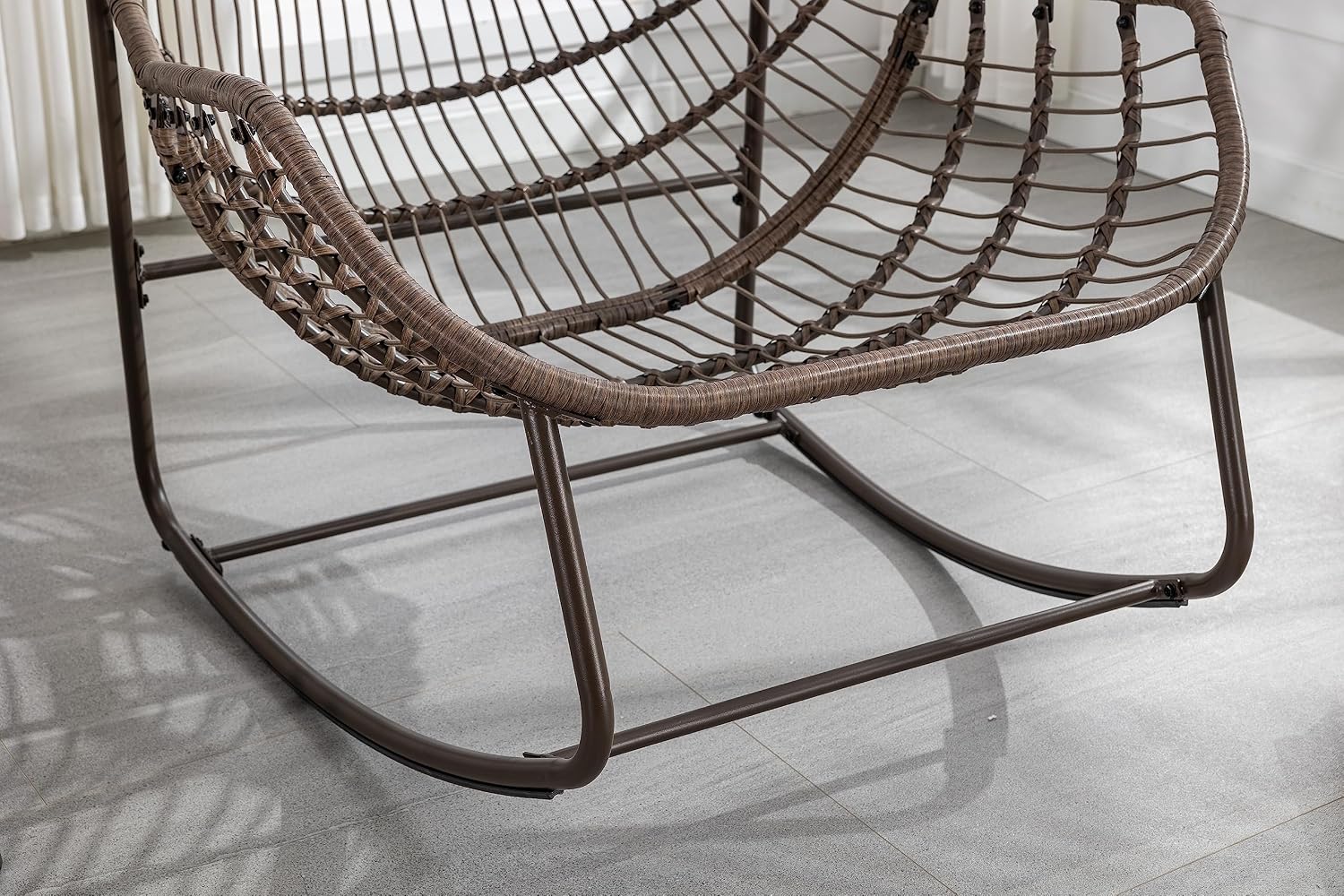 Wicker Outdoor Rocking Chair Rattan Egg Chair with Thick Cushion 30° Smooth Rocking Patio Lounge Reclining for Indoor Outdoor Use Living Room Front Porch Balcony Lawn Garden, Orange