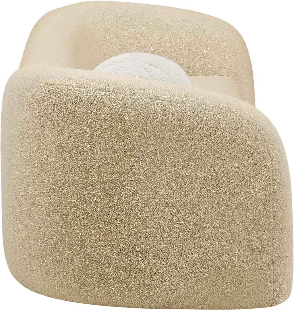 Meridian Furniture 186Beige-S Kali Collection Modern | Contemporary Sofa with Soft Beige Faux Shearling Teddy Fabric, Curved Back, 86' W x 33' D x 27' H, Beige
