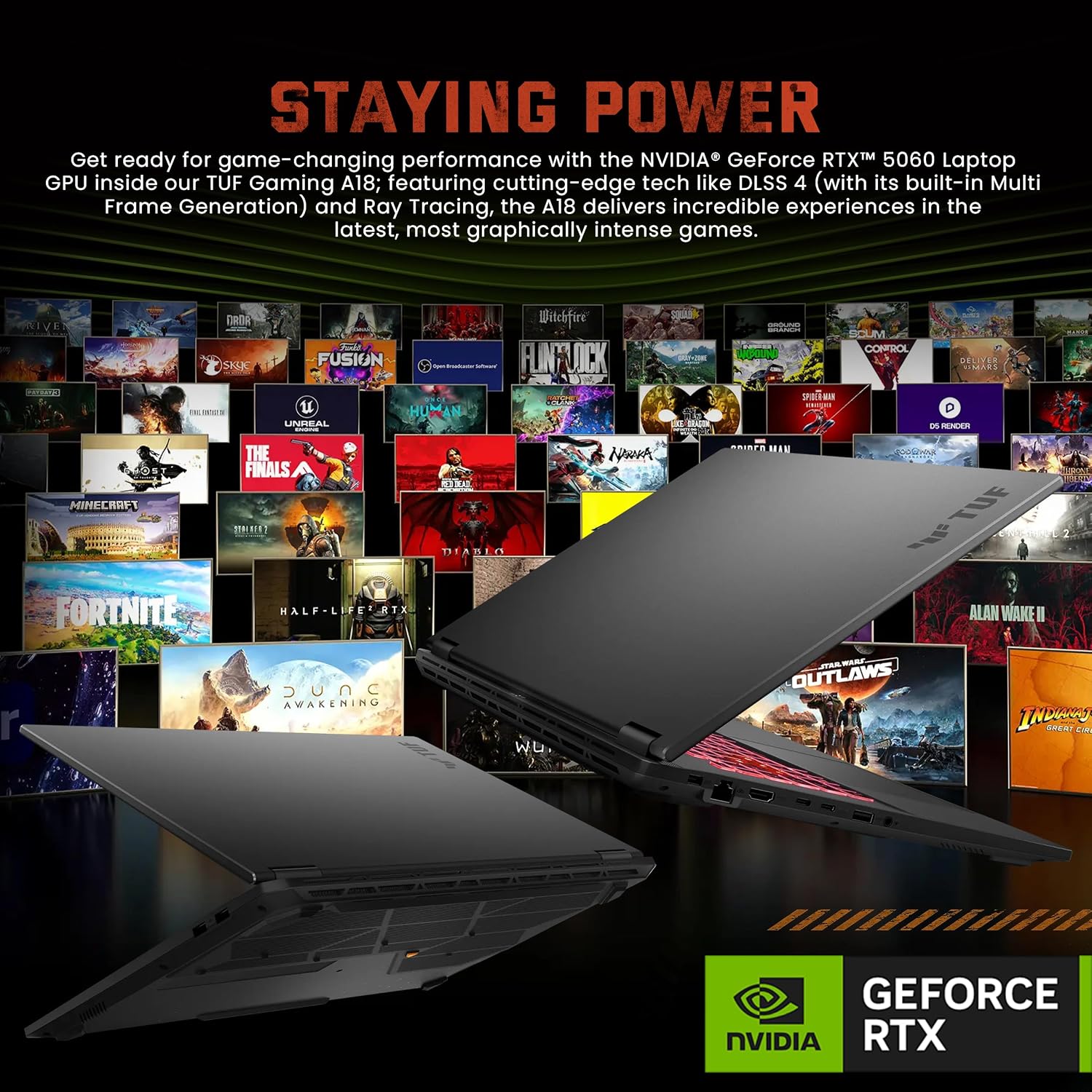 ASUS TUF A18 18' WUXGA 144Hz Gaming Laptop, AMD Ryzen 7 260, NVIDIA GeForce RTX 5060, 32GB DDR5, 1TB SSD, RGB Backlit Keyboard, Copilot, FHD IR Camera, Wi-Fi 6E, Win 11, Gray, 1TB Docking Station Set