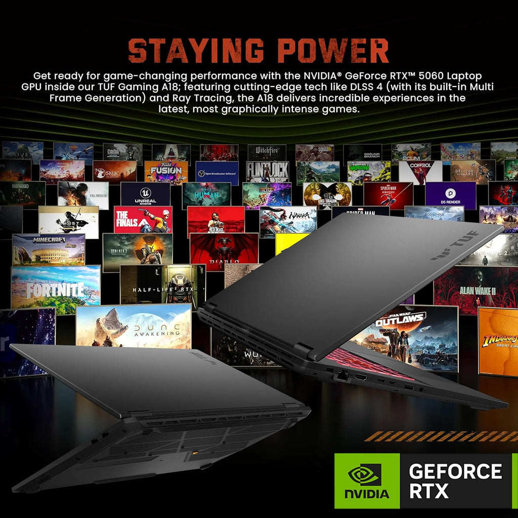 ASUS TUF A18 18' WUXGA 144Hz Gaming Laptop, AMD Ryzen 7 260, NVIDIA GeForce RTX 5060, 64GB DDR5, 2TB SSD, RGB Backlit Keyboard, Copilot, FHD IR Camera, Wi-Fi 6E, Win 11, Gray, 1TB Docking Station Set