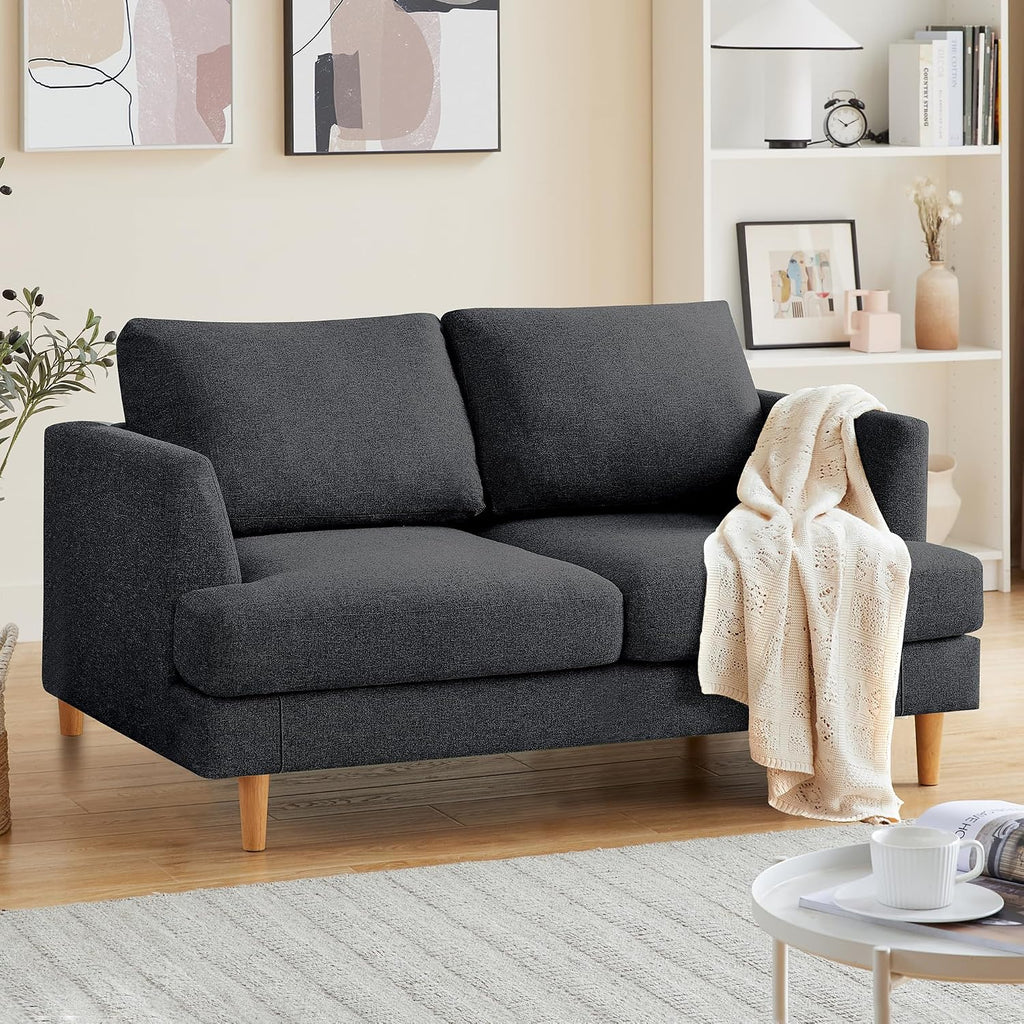 Busaurus Loveseat Sofa 56' Mid Century Modern Small Couches for Small Spaces Love Seat with 2-Seat Upholstered Cushion Sofa Couches for Bedroom, Living Room, Apartment (Dark Grey)