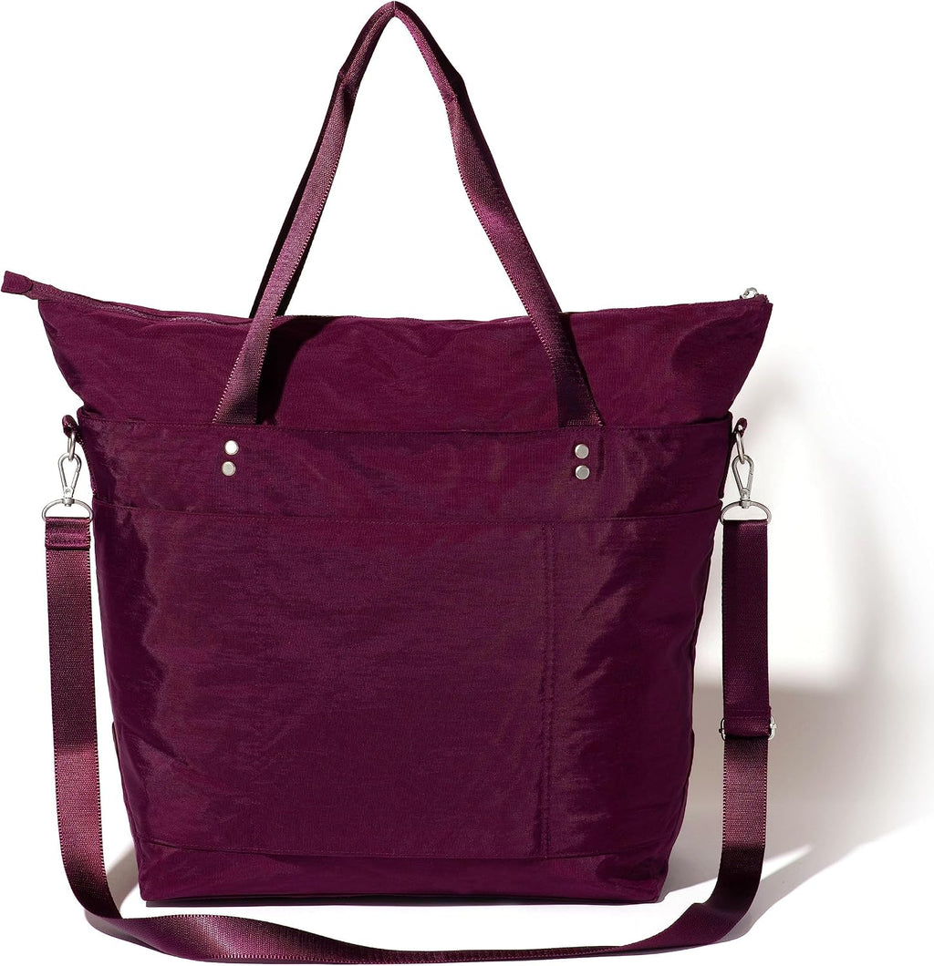 Baggallini Carryall Tote - Lightweight Nylon Zipper Top Weekender Travel Beach Bag w/Luggage Sleeve