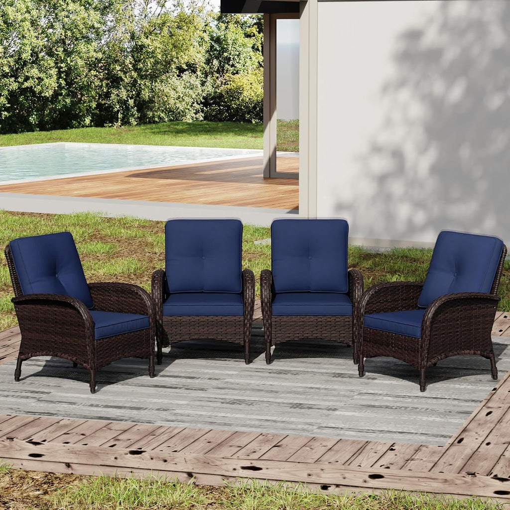 Joyside Wicker Patio Chairs, 4 Piece Rattan Outdoor Furniture with Thickened Cushions, High Back, Deep Seating, Wide Armrest, Outdoor Chairs for Porch, Deck