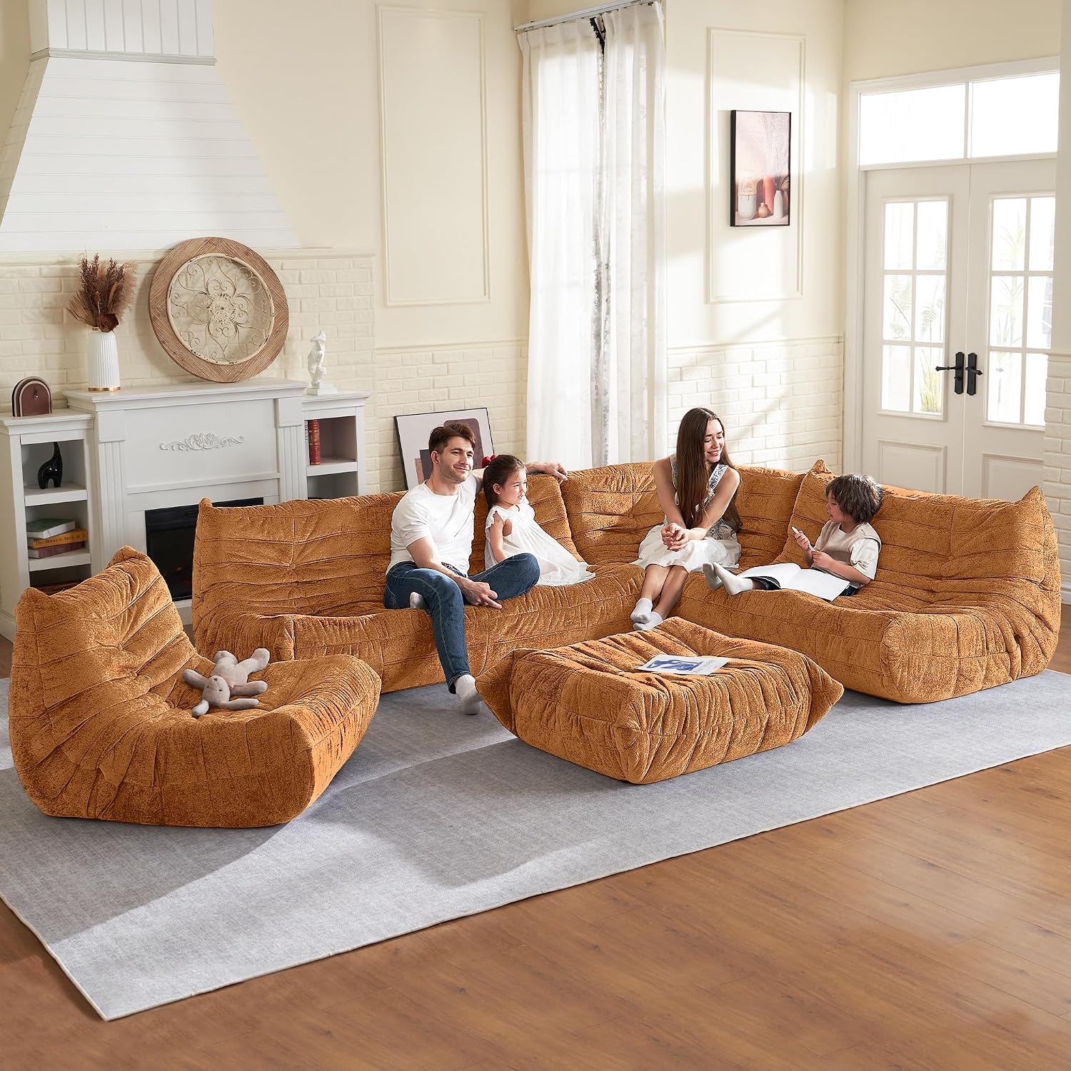 HABUTWAY Bean Bag Chair, Memory Foam Bean Bag Chairs for Adults, Fireside Corner Chair Lazy Floor Corner Sofa for Living Room, Bedroom, Dorm, Office (Brown)