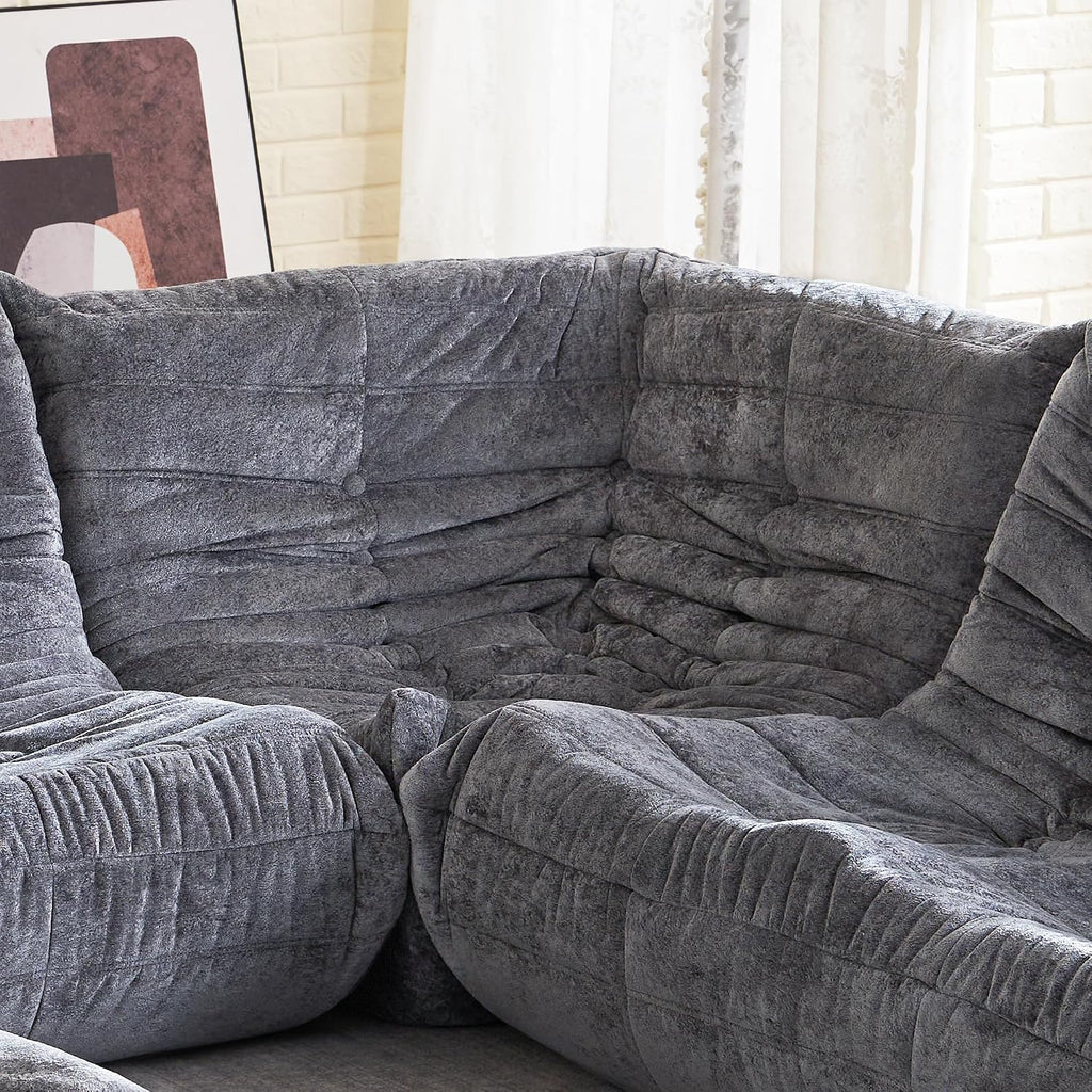 HABUTWAY Bean Bag Chair, Memory Foam Bean Bag Chairs for Adults, Fireside Corner Chair Lazy Floor Corner Sofa for Living Room, Bedroom, Dorm, Office (Grey)