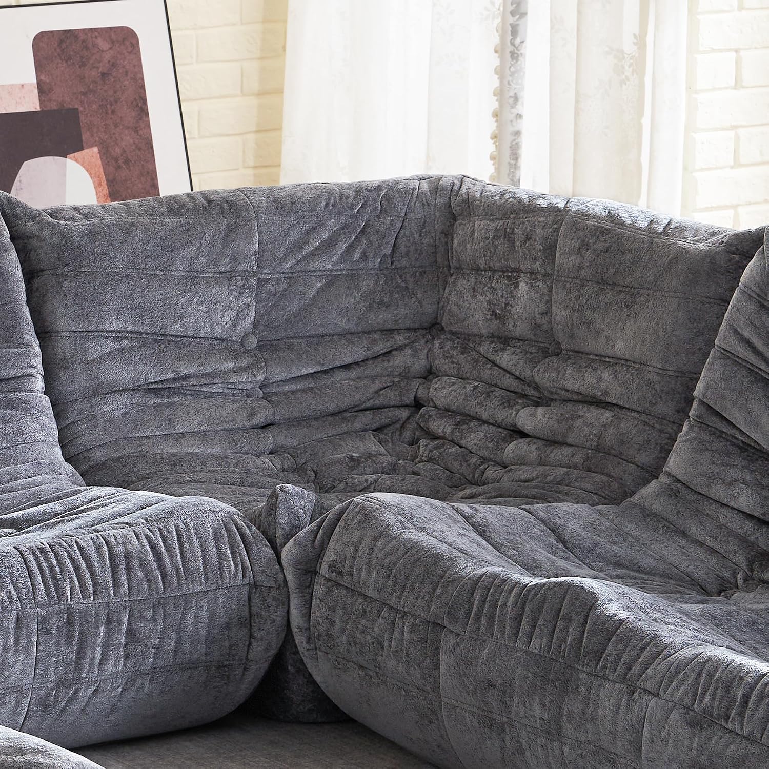 HABUTWAY Bean Bag Chair, Memory Foam Bean Bag Chairs for Adults, Fireside Corner Chair Lazy Floor Corner Sofa for Living Room, Bedroom, Dorm, Office (Grey)