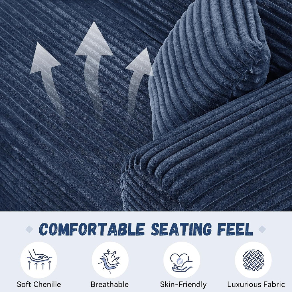 3 Seater Sofa Couch for Living Room (Blue, 30' D + 2 Pillows +Fixed-Shape Frame)