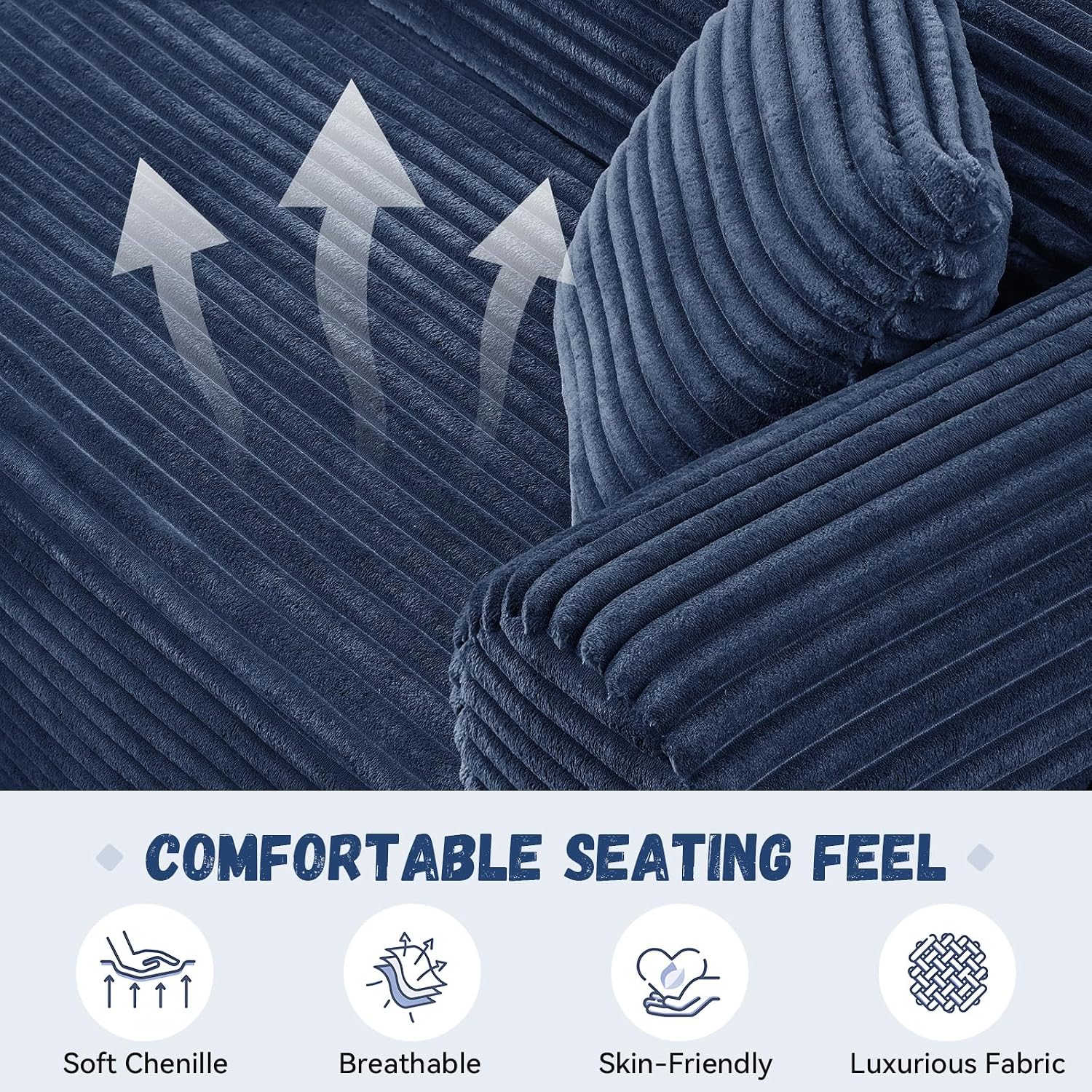3 Seater Sofa Couch for Living Room (Blue, 30' D + 2 Pillows +Fixed-Shape Frame)