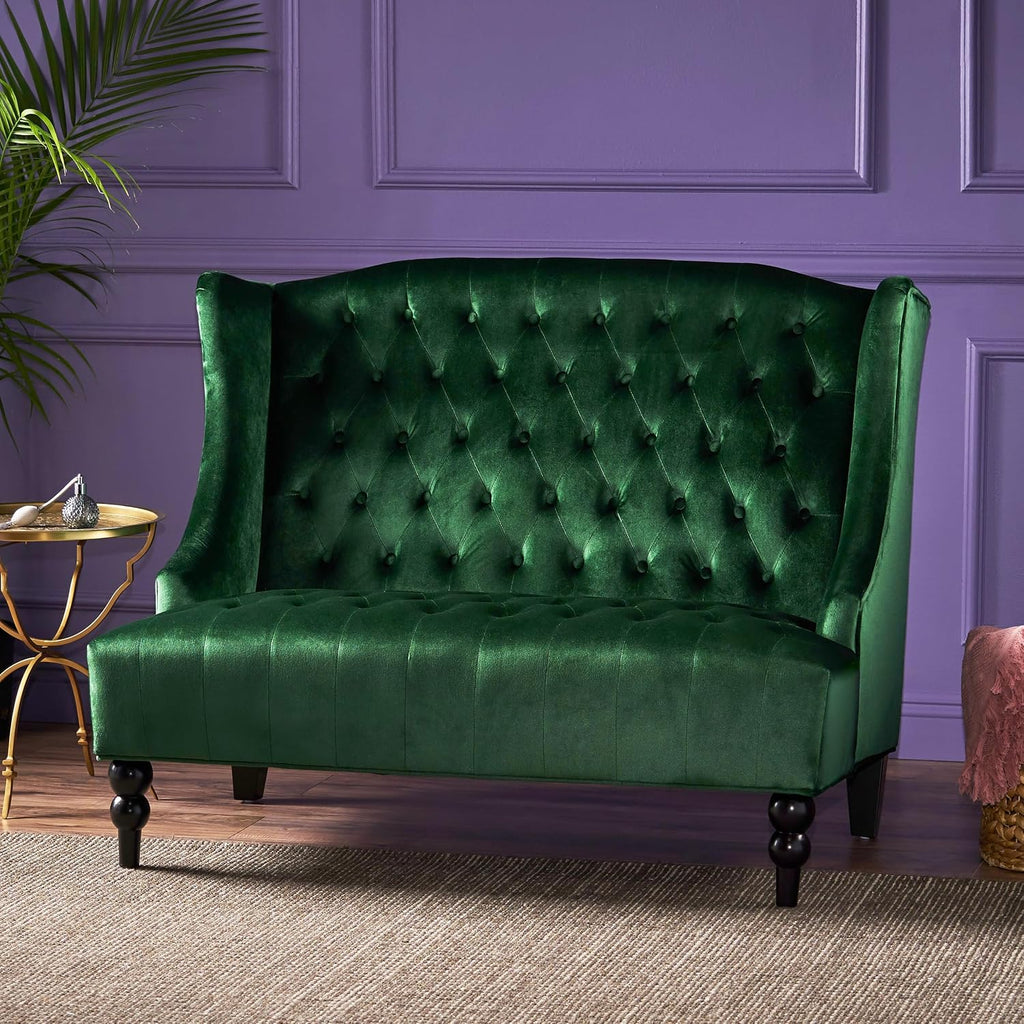Emerald Modern Velvet Loveseat Sofa Couch, 50' Mid - Century Tufted Upholstered Small Love Seat Couch, Curved High Back 2-Seats Couches for Compact Space, Living Room, Apartment (Emerald)