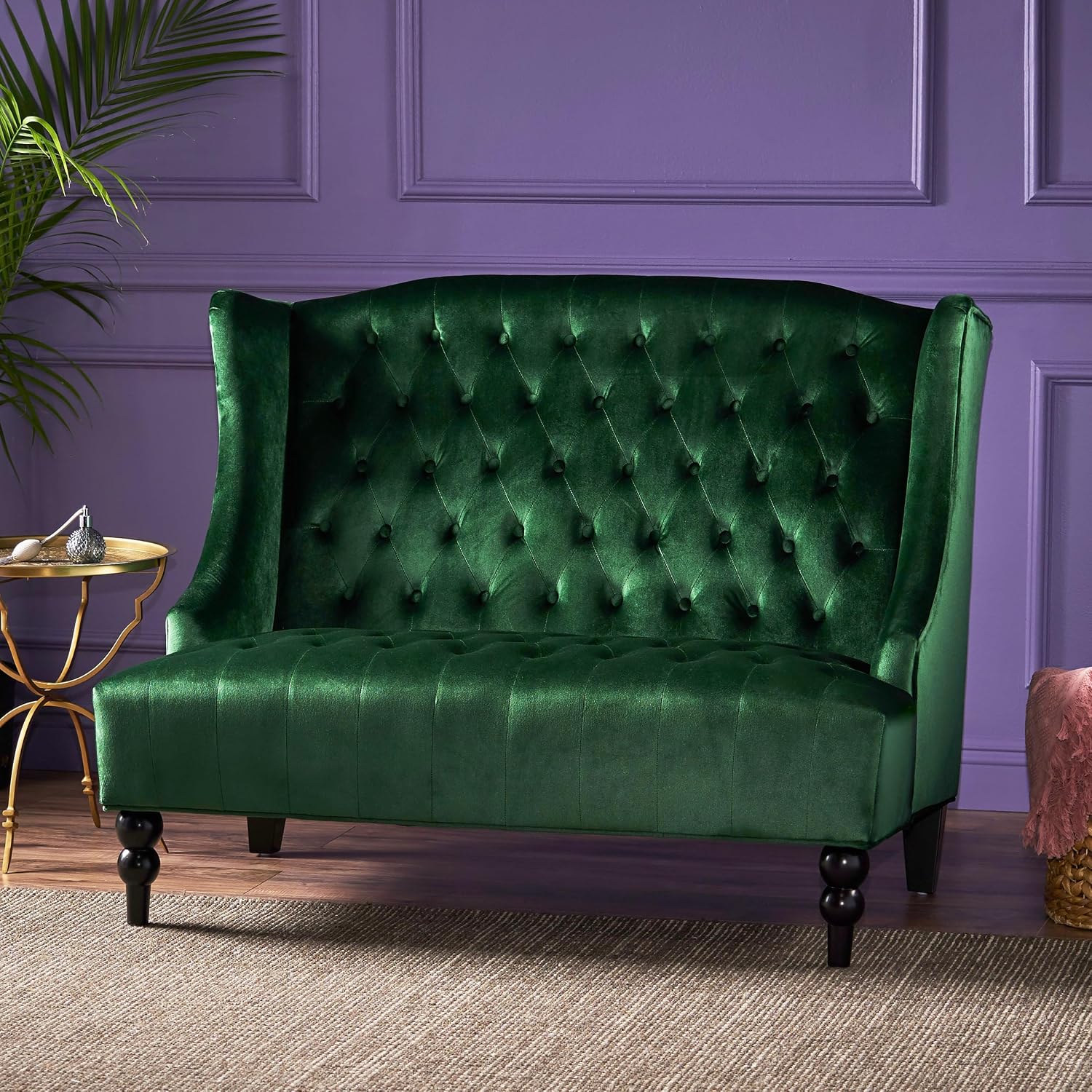 Emerald Modern Velvet Loveseat Sofa Couch, 50' Mid - Century Tufted Upholstered Small Love Seat Couch, Curved High Back 2-Seats Couches for Compact Space, Living Room, Apartment (Emerald)