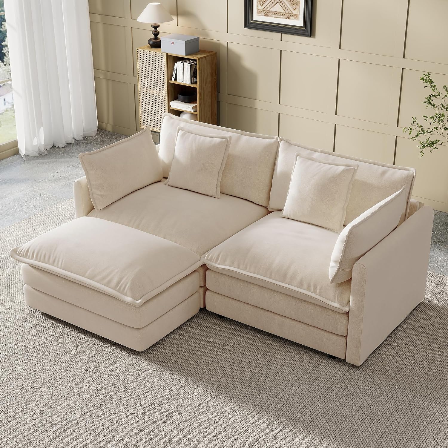 Modular Sectional Sofa, 76.7 Inch L-Shaped Cloud Sofa with Deep Seat Comfortable Chenille Sofa with Cushion Double Sectional Sofa for Living Room Apartment,Light Coffee