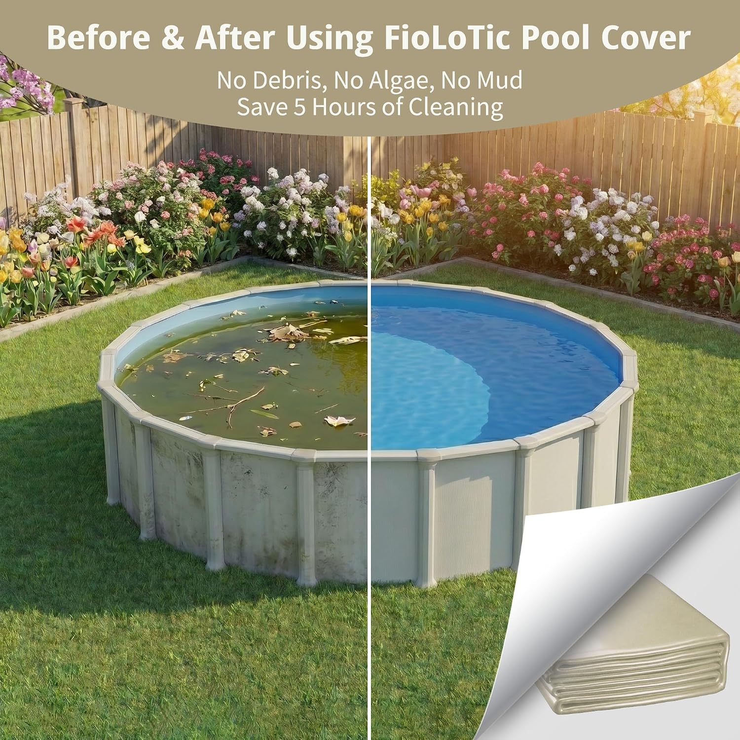 [Upgrade] 18ft/21ft/24ft/28ft Pool Cover for Above Ground Pools,21 Feet Winter Round Swimming Pool Cover with 4 Foot Overlap Extra Thick 500D Cable & Heavy-Duty Winch 21 Foot Round Pool Covers Beige