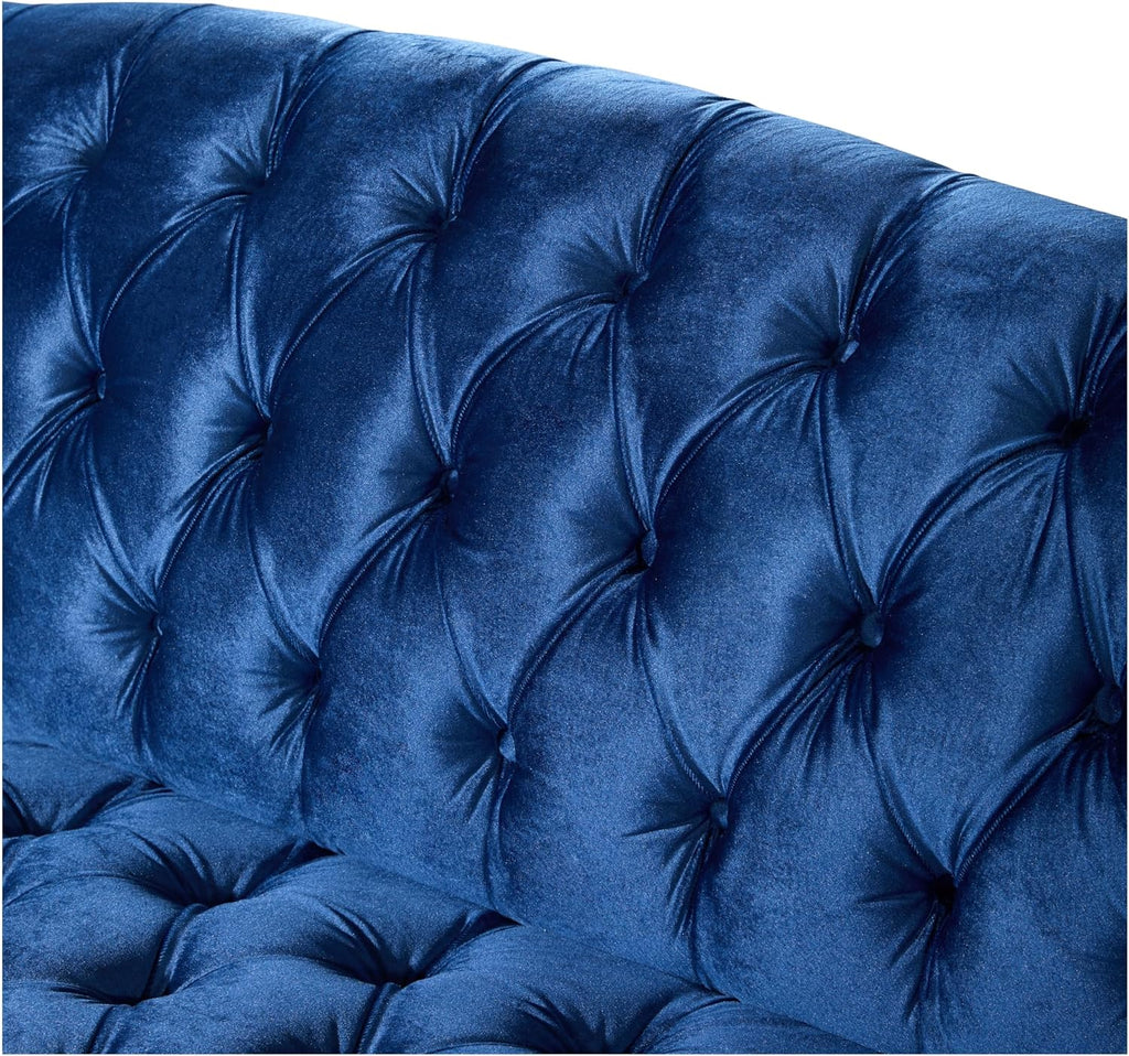 Wine Red Modern Velvet Loveseat Sofa Couch, 73' Mid - Century Tufted Upholstered Small Love Seat Couch, Curved High Back 3-Seats Couches for Compact Space, Living Room, Apartment (Dark Blue)