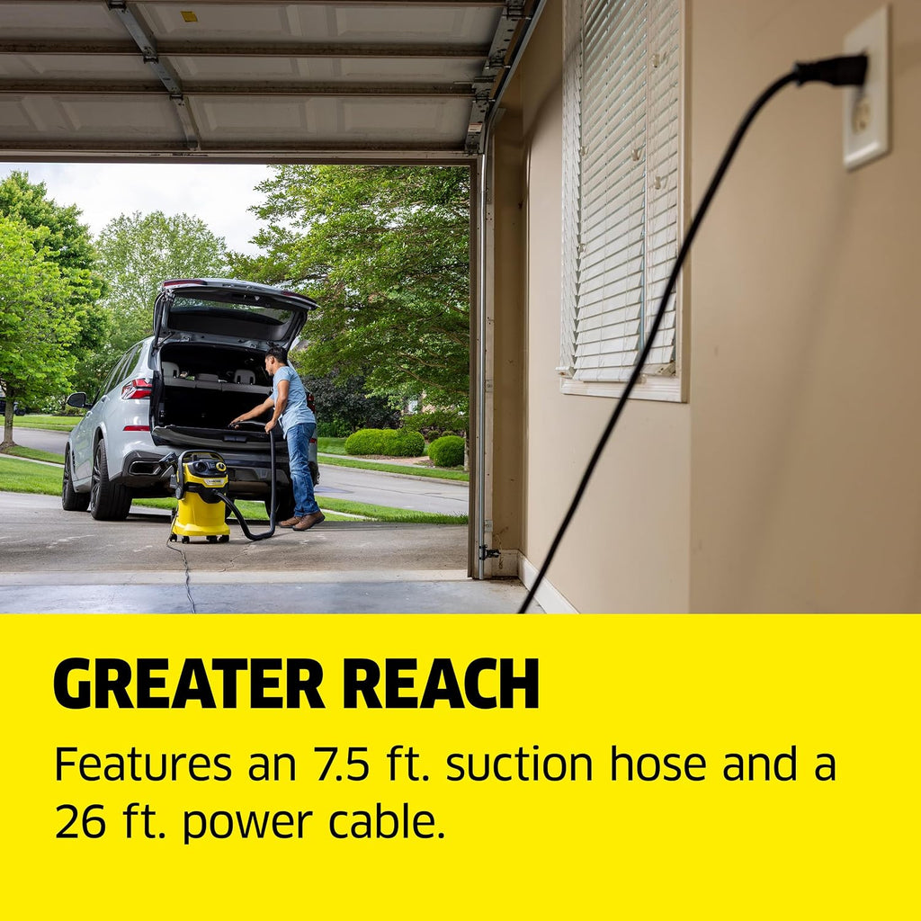 KÄRCHER Shop Vacuum WD 5 P, 6.6 Gal, 6.0 Peak HP, 33 ft Reach, Wet Dry Vacuum Cleaner, Heavy Duty, Blower Function, Crevice Tool, Floor Nozzle, Great for DIY Projects and Workshops