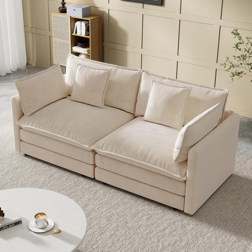 Modular Sectional Sofa, 76.7 Inch I-Shaped Cloud Sofa with Deep Seat Comfortable Chenille Sofa with Cushion Double Sectional Sofa for Living Room Apartment,Light Coffee