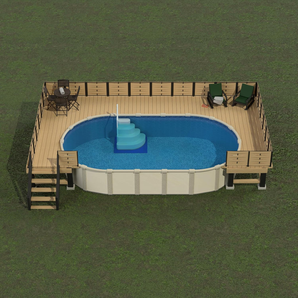 Aqua Select Resin Pool Steps for Above Ground Pools | Light Blue | Durable ABS Construction | 350 lb Capacity | Non-Slip Treads & Handrail | Includes Liner Guard | No Weights Required