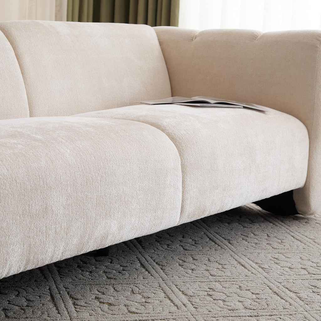 Christopher Knight Home Carine 83'' Sofa Couch, Cozy Boucle Fabric Upholstered 3-Seater Seating Sofa, Comfy Couches for Living Room and Office, Modern Oversized Loveseat, Curved Wave Design, Beige