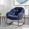 Wicker Outdoor Rocking Chair Rattan Egg Chair with Thick Cushion 30° Smooth Rocking Patio Lounge Reclining for Indoor Outdoor Use Living Room Front Porch Balcony Lawn Garden, Navy Blue