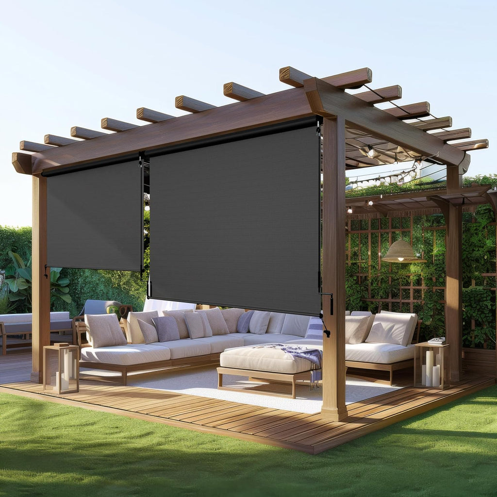 Outdoor Roller Shade (6'W X 6'H) 420GSM New Material with 95% UV Protection, Cordless Aluminum Patio Shade with Crank Handle, Outdoor Patio Blinds for Shading, Privacy Protection, Black