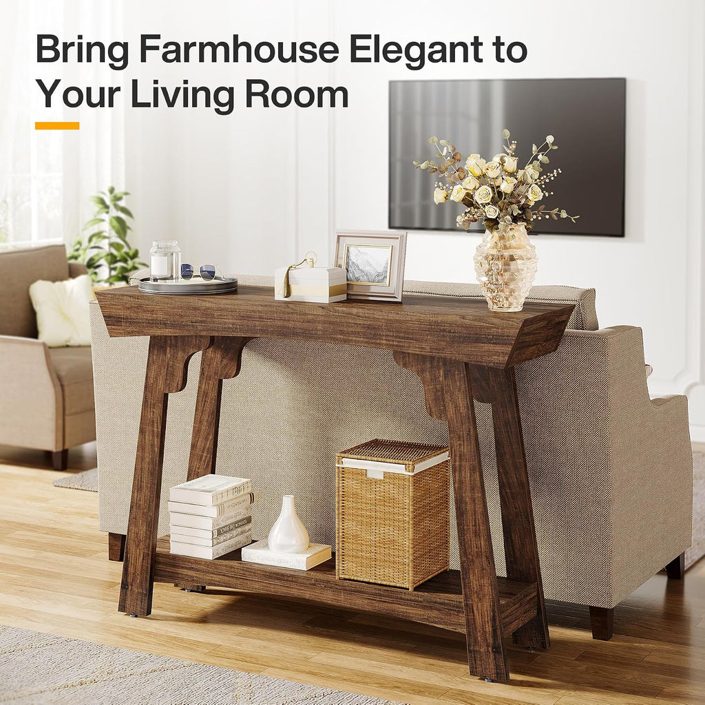 Tribesigns 41.3' Farmhouse Console Table, Small Entryway Table with 2-Tier Storage, Narrow Wooden Sofa Table Behind Couch for Living Room, Foyer, Hallway, Rustic Brown