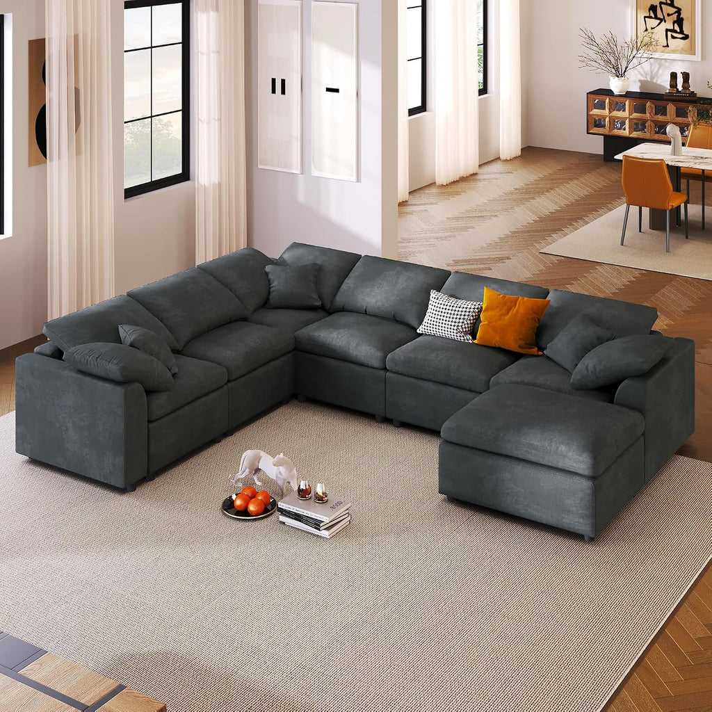 124.8' W Modular Sectional Sofa L Shaped Modern Couch with Ottoman, Deep Seat and Wide Chaise for Living Room, Gray