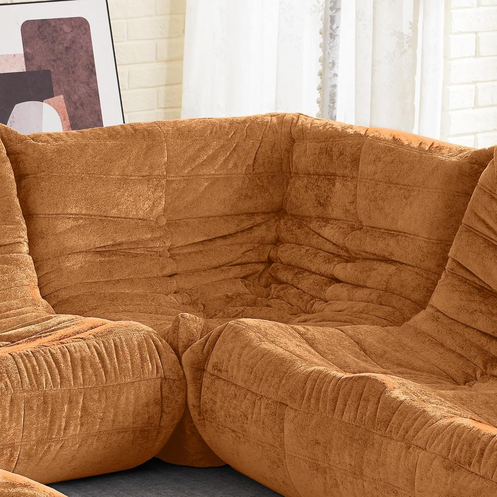 HABUTWAY Bean Bag Chair, Memory Foam Bean Bag Chairs for Adults, Fireside Corner Chair Lazy Floor Corner Sofa for Living Room, Bedroom, Dorm, Office (Brown)