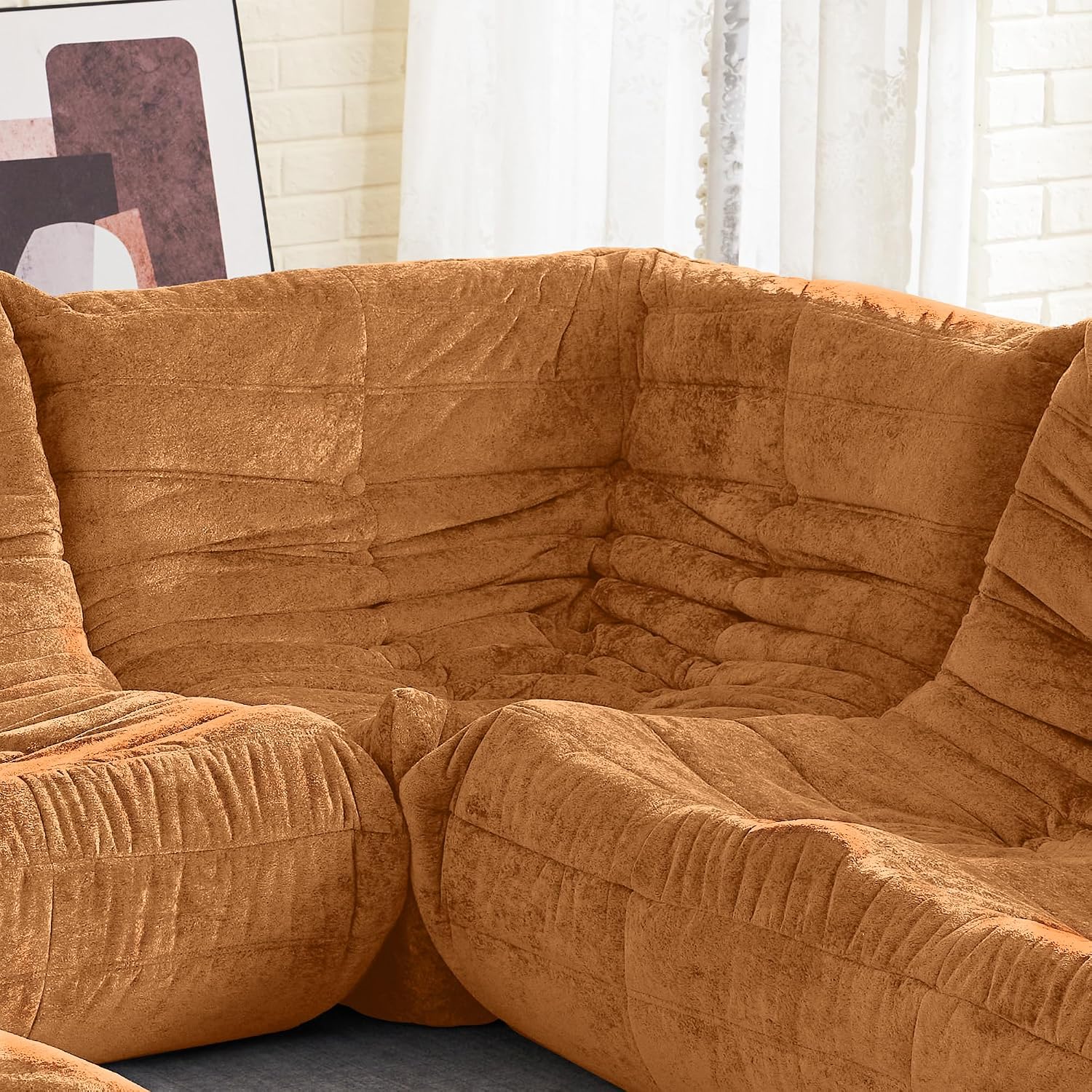 HABUTWAY Bean Bag Chair, Memory Foam Bean Bag Chairs for Adults, Fireside Corner Chair Lazy Floor Corner Sofa for Living Room, Bedroom, Dorm, Office (Brown)