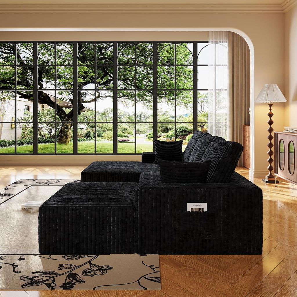 108' U-Shape Modular Sectional Cloud Couch with Ottoman, Deep Seat Boneless Couch with Oversized Chaise Lounge, Comfy Flannel Fabric Sofa for for Living Room Bedroom Apartment Game Room Basement
