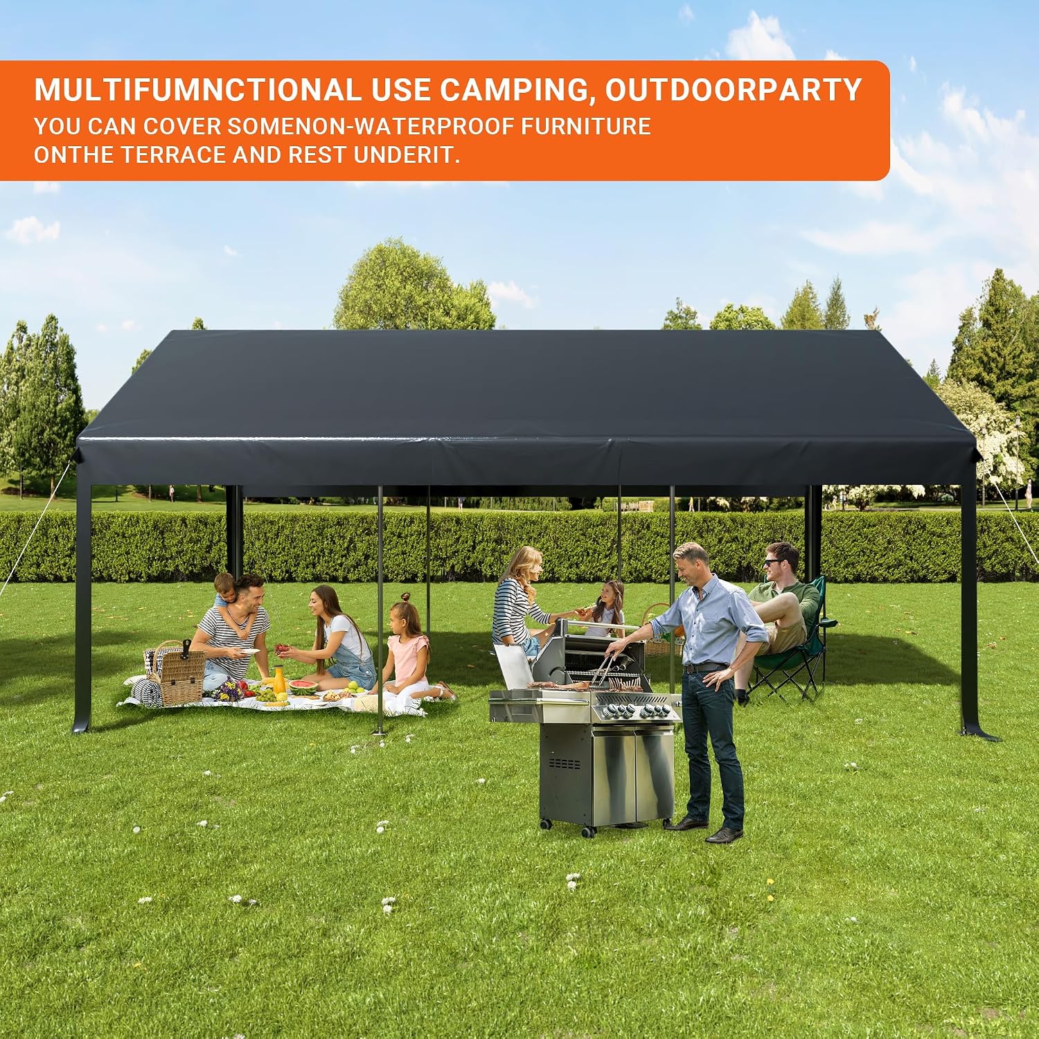 AirWire 12x20 FT Heavy Duty Carport, Portable Car Tent Garage with Roll-Up Windows & Side-Opening Door, Enclosed Car Port Canopy with Reinforced Four-Hole Base for Car, Truck, Boat