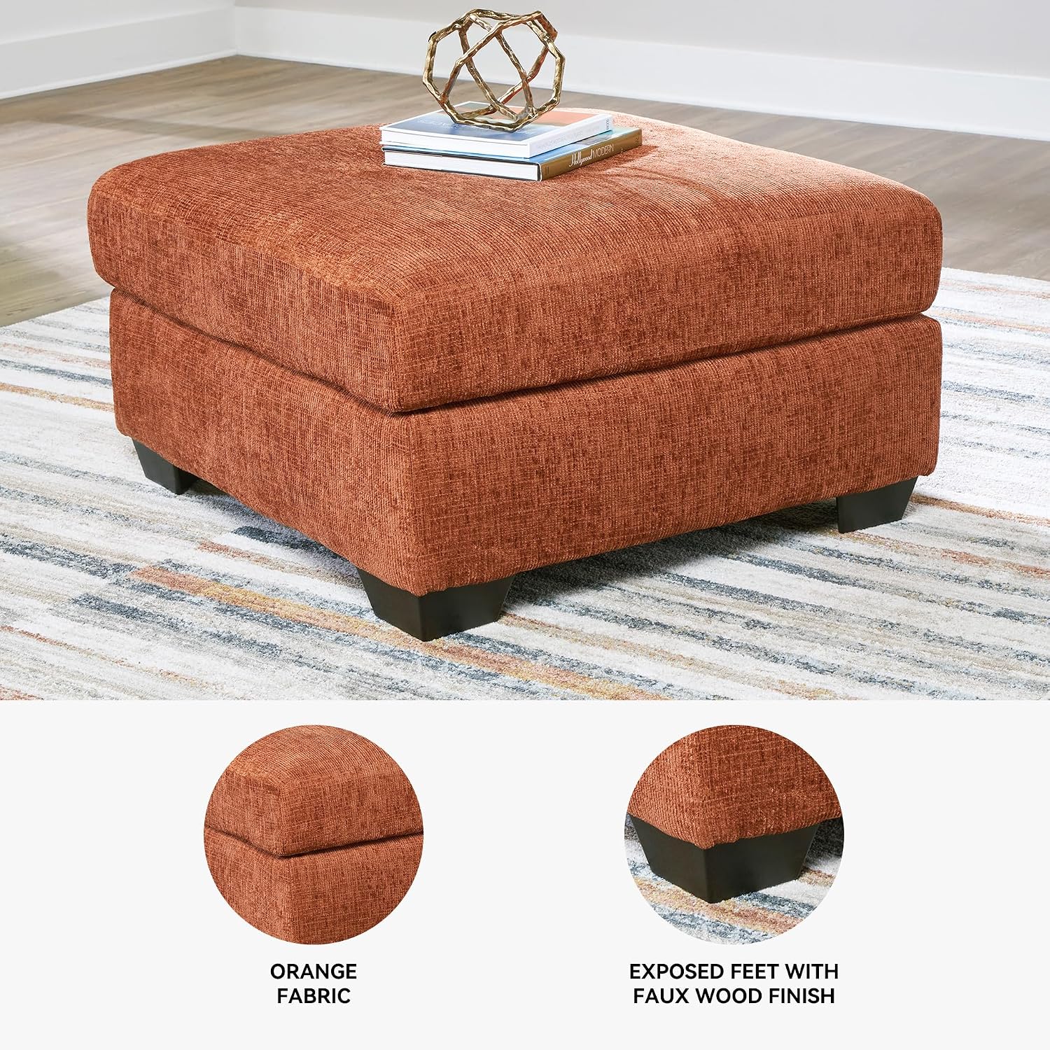 Signature Design by Ashley Aviemore Casual Square Oversized Accent Ottoman for Living Room, Orange