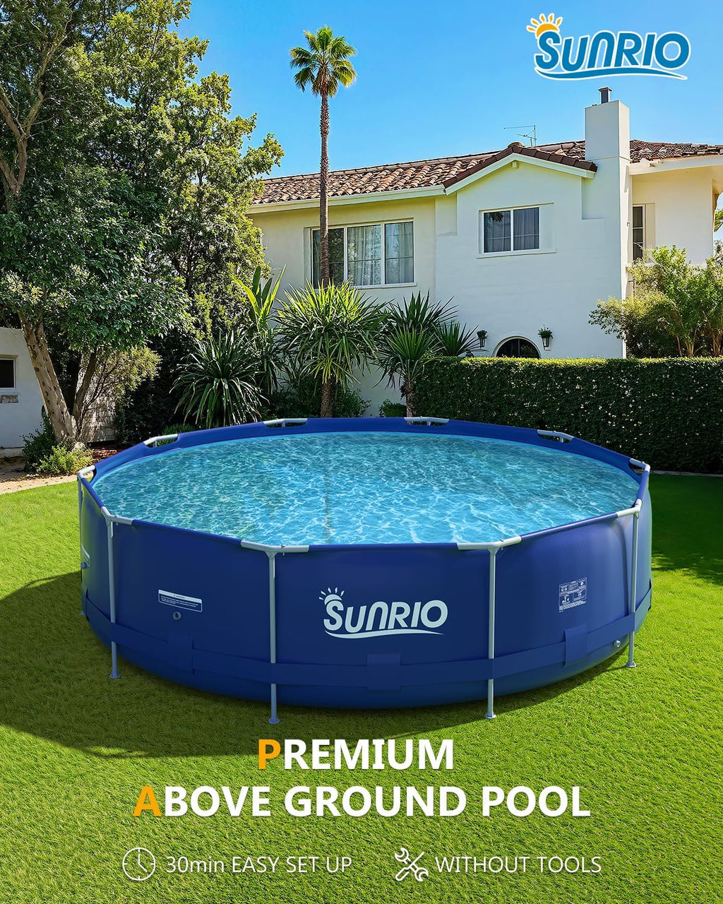12'*30' Round Above Ground Swimming Pool for Kids and Adults Metal Frame Family Pool with 530 GPH Filter Pump Pool Cover and Ground Cover Capacity 1664 Gallon