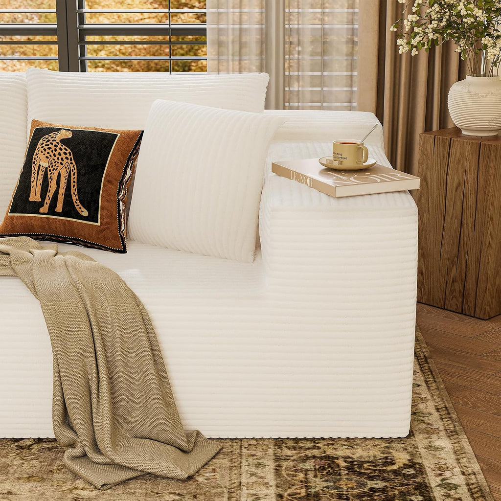 YESHOMY Boneless Couches for Living Room, 108' Sectional Modular Sectional Sofa with Deep Seat, Cloud Comfy Couch with L-Shape Chaise, Easy Assembly (Corduroy, Cream)