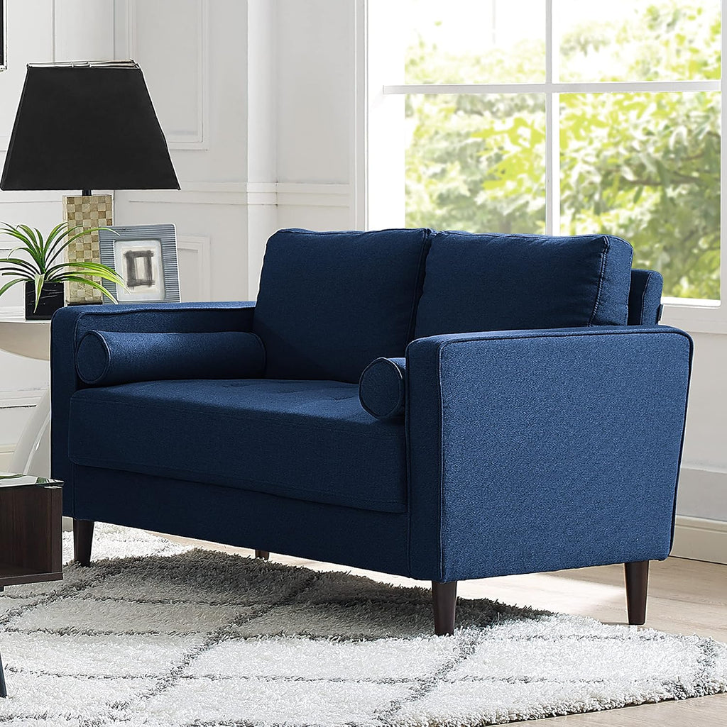 Studio Living® Lexington 52.4' Loveseat, Mid-Century Modern, Pocket Coil Comfort, Easy Assembly, Woven Fabric, Navy Blue