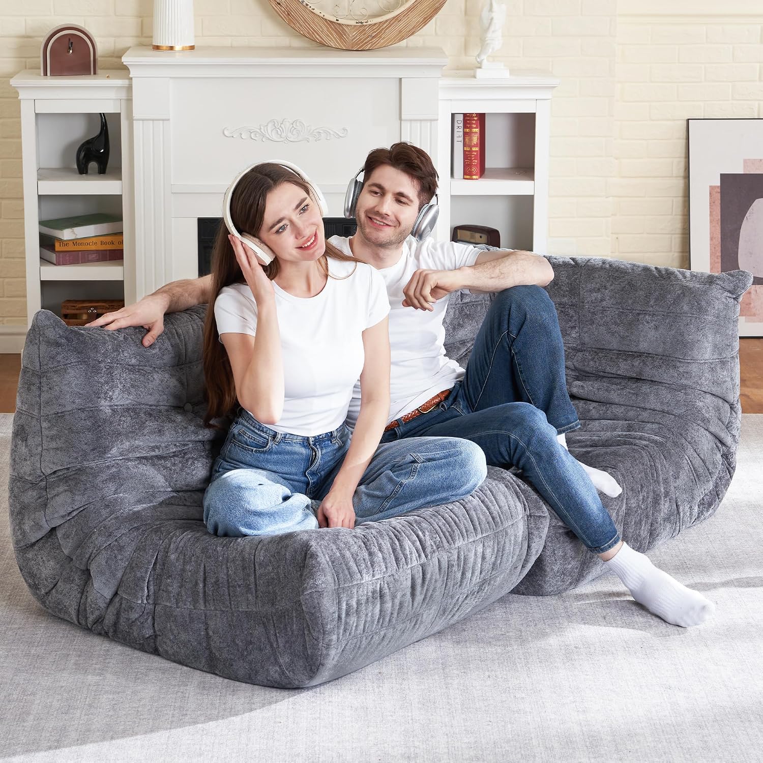 HABUTWAY Bean Bag Chair, Memory Foam Bean Bag Chairs for Adults, Fireside Corner Chair Lazy Floor Corner Sofa for Living Room, Bedroom, Dorm, Office (Grey)