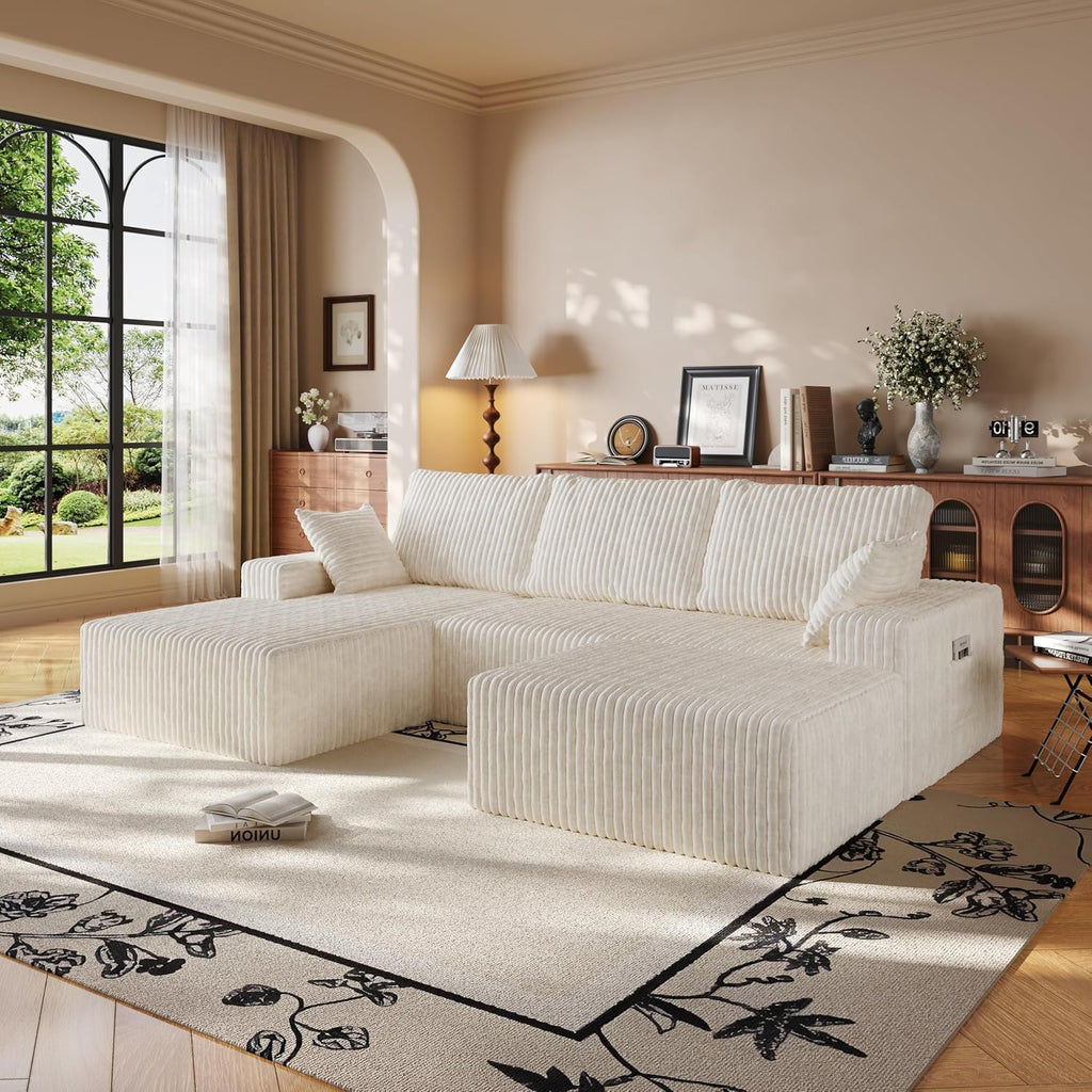 L Shapes Boneless Cloud Couches for Living Room 4-Seat Modular Sectional Couch with Chaise Lounge, Comfy Flannel Fabric Sofa, Including Pillow and Backrest - Removable Washable, No Assembly Required