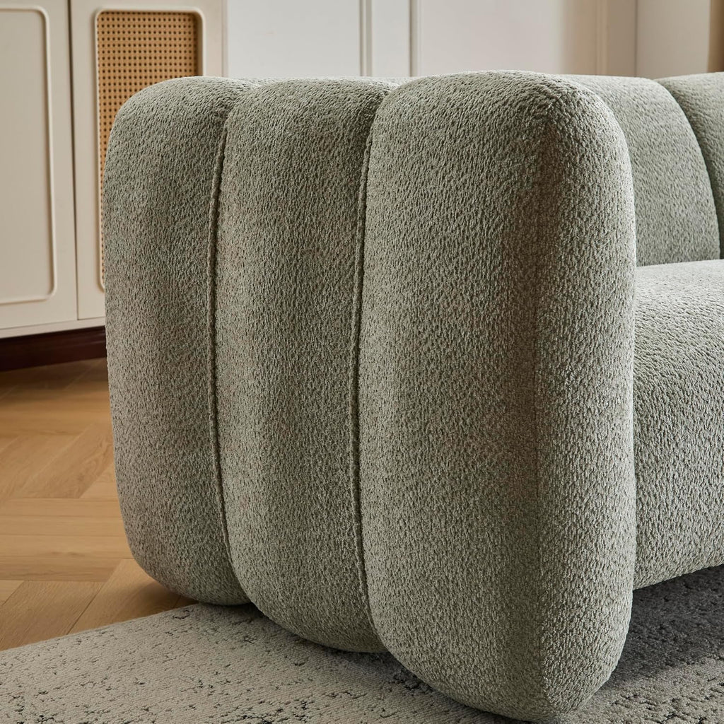 Christopher Knight Home Ahri 83'' Wood Frame Lounge Sofa Couch with Wave Design, Soft Seating 3-Seater Sofa with Armrests, Comfy Chenille Upholstered Home Sofa for Living Room, Light Green