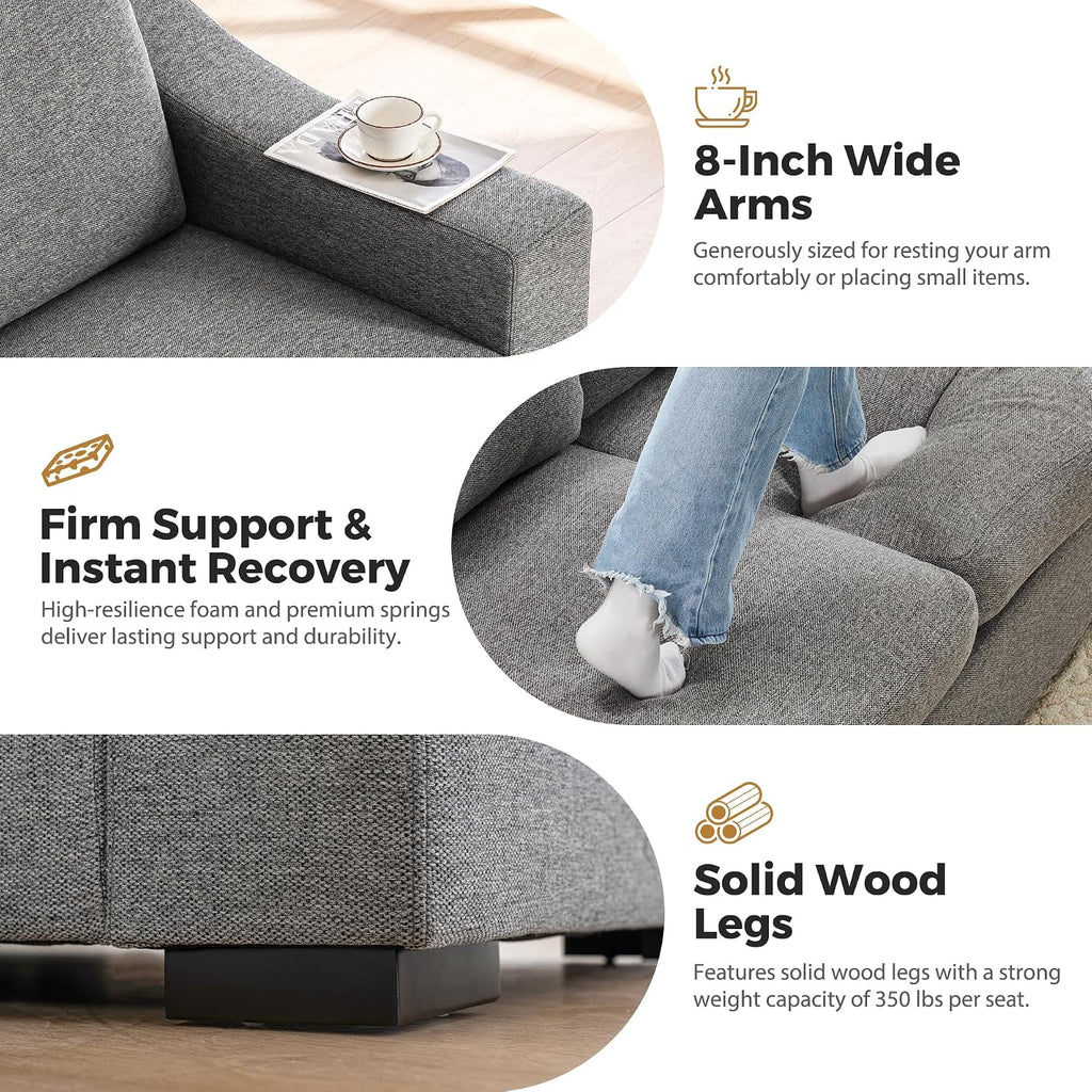 ELUCHANG Convertible Sectional, L-Shaped Couch with Extra Deep Seats, Natural Linen Fabric Comfy Modern Corner Sofa for Living Room, Office, Grey | Easy to assemble, Breathable material, Extra deep seat, Easy to clean, Pet friendly