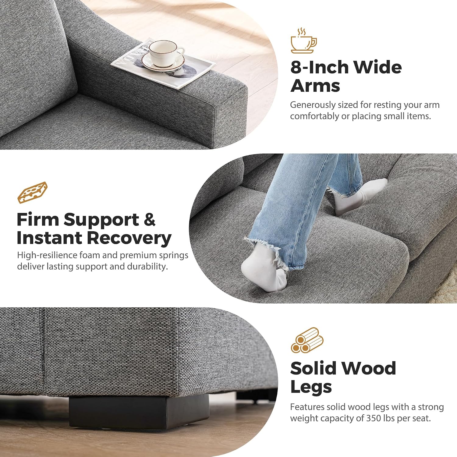 ELUCHANG Convertible Sectional, L-Shaped Couch with Extra Deep Seats, Natural Linen Fabric Comfy Modern Corner Sofa for Living Room, Office, Grey | Easy to assemble, Breathable material, Extra deep seat, Easy to clean, Pet friendly